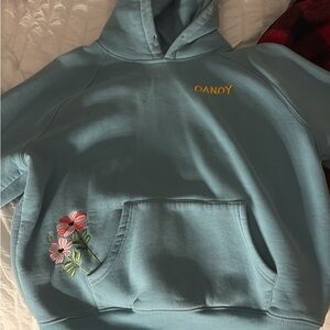 Blue Hoodie with Floral Embroidery